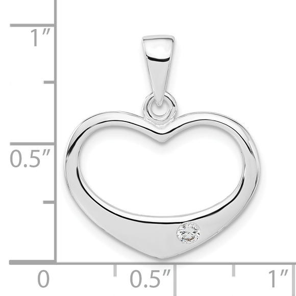 Sterling Silver White CZ Polished Heart Pendant - Picture 4 of 4